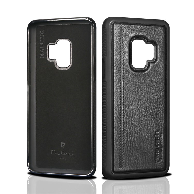 PIERRE CARDIN Genuine Leather Coated TPU Mobile Phone Case for Samsung Galaxy S9 SM-G960 - Black-3