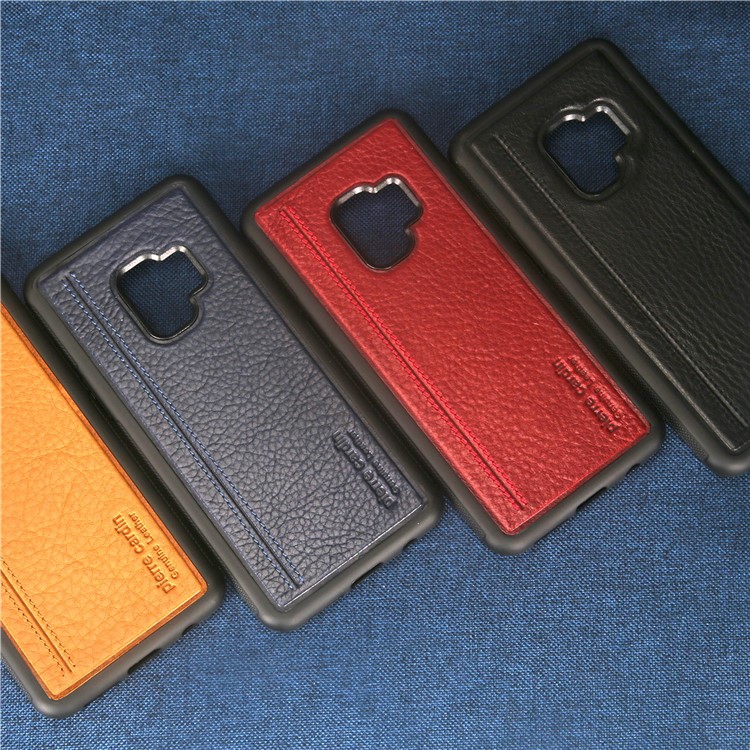 PIERRE CARDIN Genuine Leather Coated TPU Mobile Phone Case for Samsung Galaxy S9 SM-G960 - Black-5