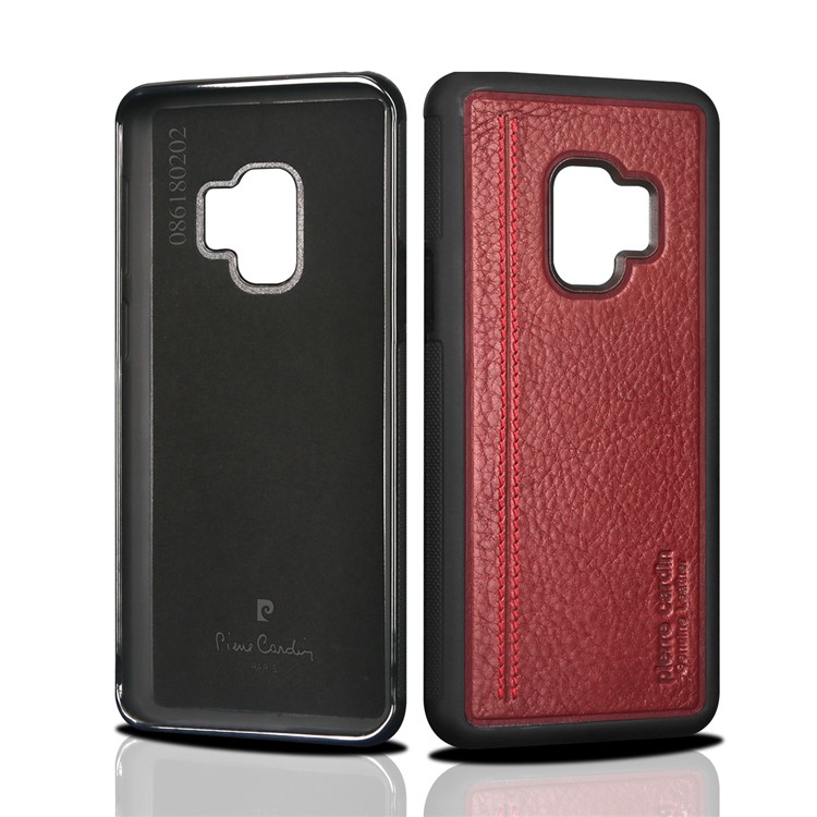 PIERRE CARDIN Genuine Leather Coated TPU Mobile Phone Cover for Samsung Galaxy S9 SM-G960 - Red-3