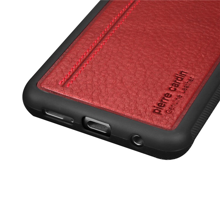 PIERRE CARDIN Genuine Leather Coated TPU Mobile Phone Cover for Samsung Galaxy S9 SM-G960 - Red-5