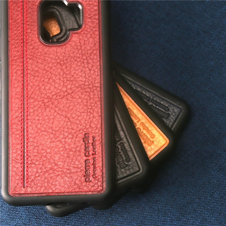 PIERRE CARDIN Genuine Leather Coated TPU Mobile Phone Cover for Samsung Galaxy S9 SM-G960 - Red-6