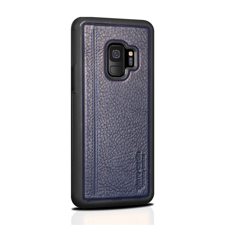 PIERRE CARDIN Genuine Leather Coated TPU Mobile Phone Shell for Samsung Galaxy S9 SM-G960 - Dark Blue-2