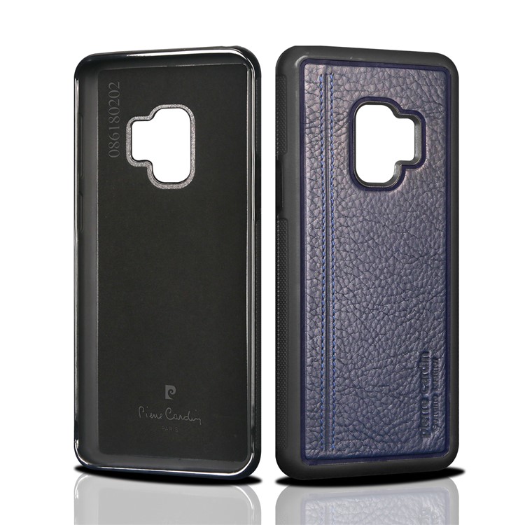 PIERRE CARDIN Genuine Leather Coated TPU Mobile Phone Shell for Samsung Galaxy S9 SM-G960 - Dark Blue-3