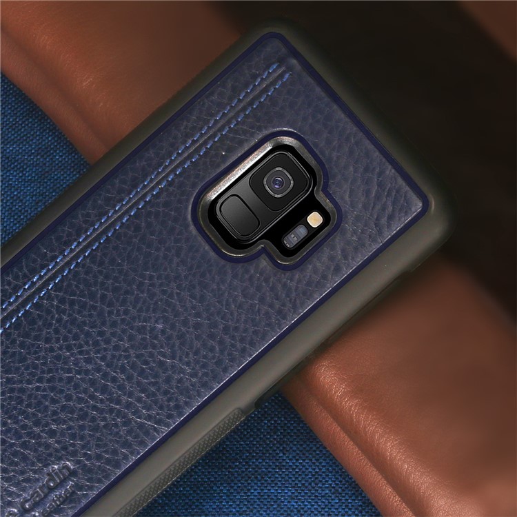 PIERRE CARDIN Genuine Leather Coated TPU Mobile Phone Shell for Samsung Galaxy S9 SM-G960 - Dark Blue-4