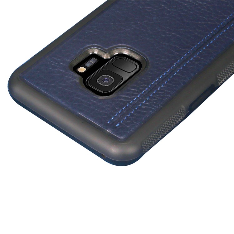 PIERRE CARDIN Genuine Leather Coated TPU Mobile Phone Shell for Samsung Galaxy S9 SM-G960 - Dark Blue-5