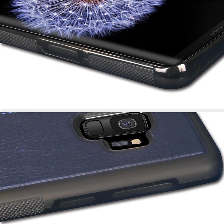 PIERRE CARDIN Genuine Leather Coated TPU Mobile Phone Shell for Samsung Galaxy S9 SM-G960 - Dark Blue-6