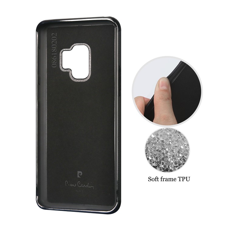 PIERRE CARDIN Genuine Leather Coated TPU Mobile Phone Shell for Samsung Galaxy S9 SM-G960 - Dark Blue-7