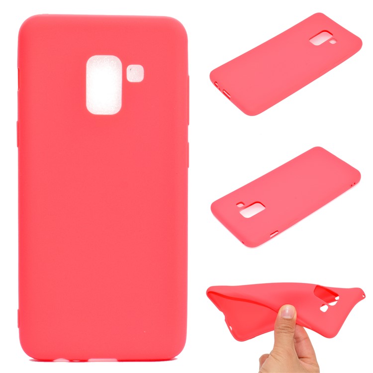 Solid Color Matte Soft TPU Phone Shell for Samsung Galaxy A8 (2018) - Red-1
