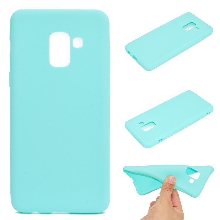 Solid Color Matte TPU Back Case Protector for Samsung Galaxy A8 (2018) - Cyan-1