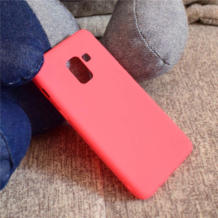 For Samsung Galaxy A8+ (2018) Solid Color Frosted Soft TPU Phone Casing - Red-6