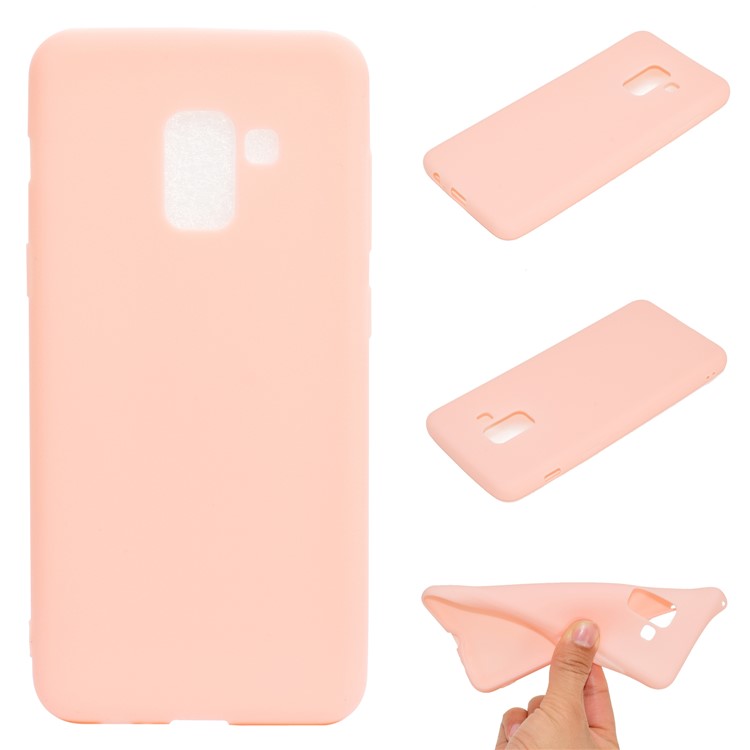 For Samsung Galaxy A8+ (2018) Solid Color Frosted Soft TPU Mobile Case - Pink-1