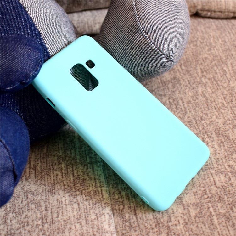For Samsung Galaxy A8+ (2018) Solid Color Frosted Soft TPU Mobile Cover - Cyan-7