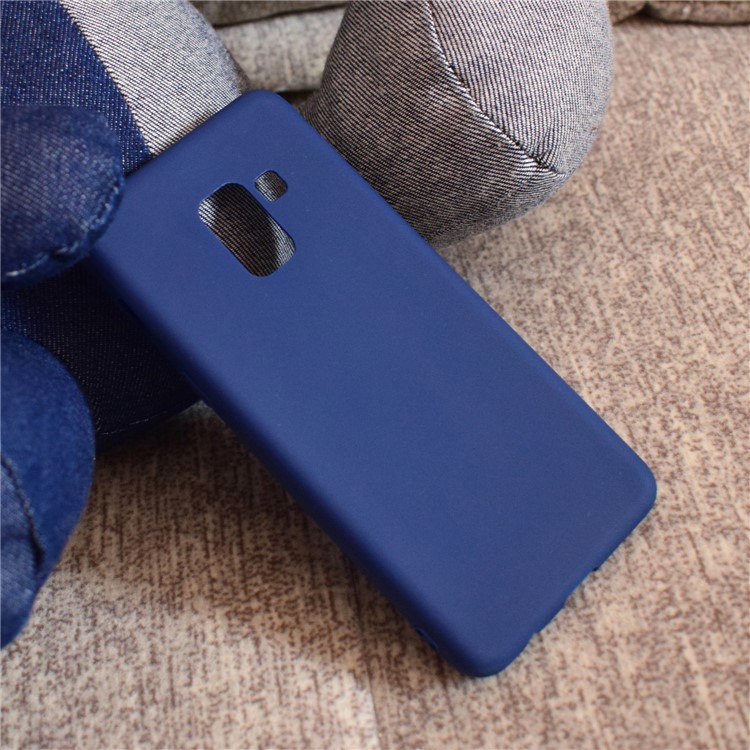 For Samsung Galaxy A8+ (2018) Solid Color Frosted Soft TPU Case Accessory - Dark Blue-5
