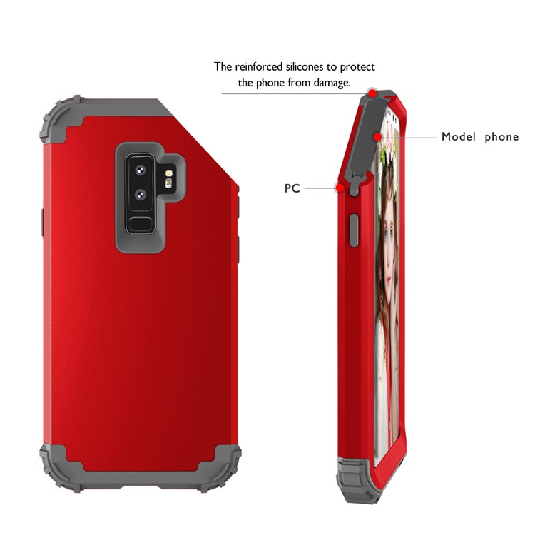 3-piece PC+Silicone Shockproof Hybrid Back Case for Samsung Galaxy S9 Plus G965 - Dark Grey / Red-11