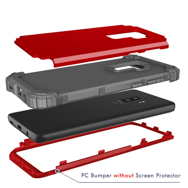 3-piece PC+Silicone Shockproof Hybrid Back Case for Samsung Galaxy S9 Plus G965 - Dark Grey / Red-12