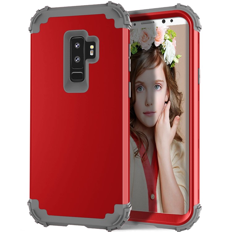 3-piece PC+Silicone Shockproof Hybrid Back Case for Samsung Galaxy S9 Plus G965 - Dark Grey / Red-2