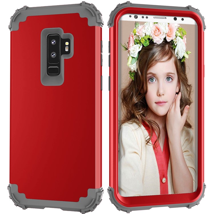 3-piece PC+Silicone Shockproof Hybrid Back Case for Samsung Galaxy S9 Plus G965 - Dark Grey / Red-3