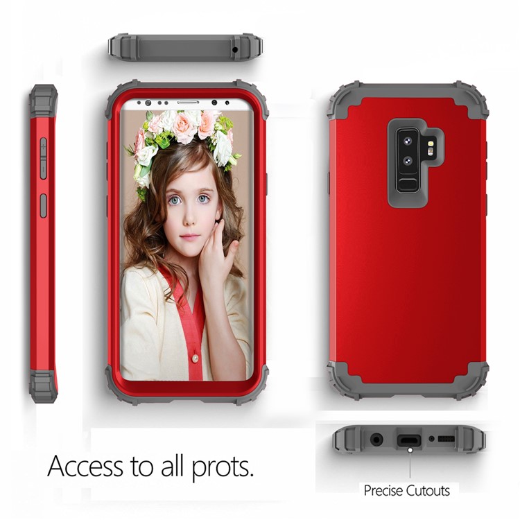 3-piece PC+Silicone Shockproof Hybrid Back Case for Samsung Galaxy S9 Plus G965 - Dark Grey / Red-4