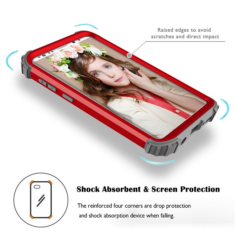 3-piece PC+Silicone Shockproof Hybrid Back Case for Samsung Galaxy S9 Plus G965 - Dark Grey / Red-6