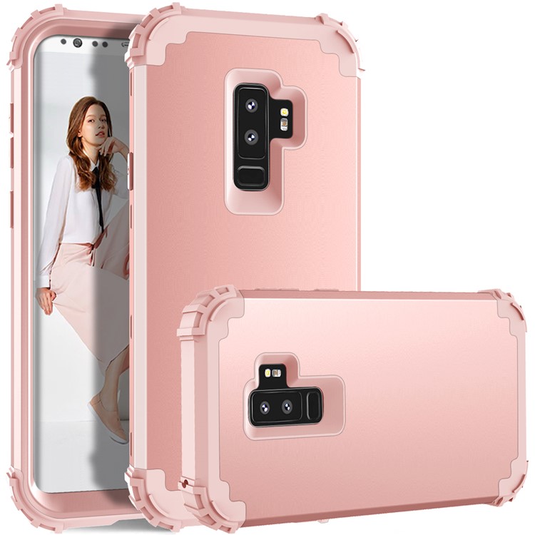3-piece PC+Silicone Shockproof Hybrid Phone Casing for Samsung Galaxy S9 Plus G965 - Rose Gold-1