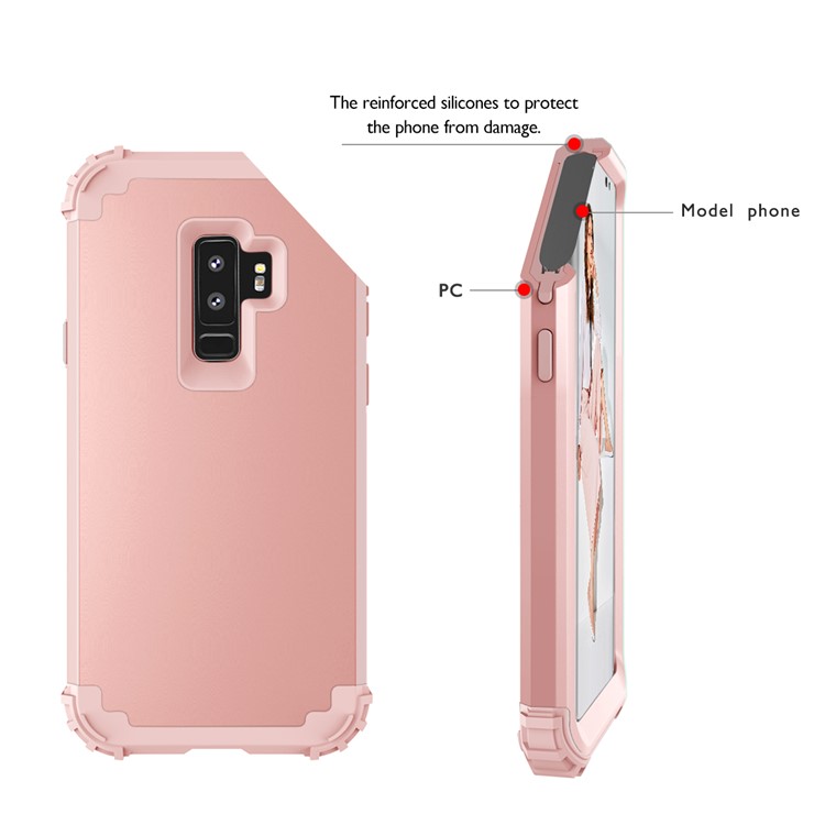 3-piece PC+Silicone Shockproof Hybrid Phone Casing for Samsung Galaxy S9 Plus G965 - Rose Gold-11