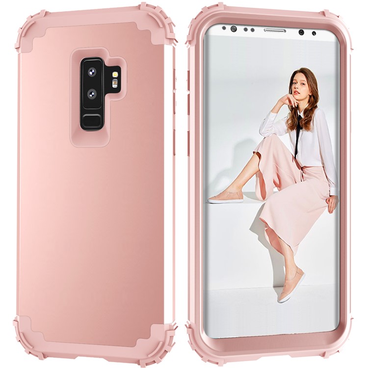 3-piece PC+Silicone Shockproof Hybrid Phone Casing for Samsung Galaxy S9 Plus G965 - Rose Gold-3