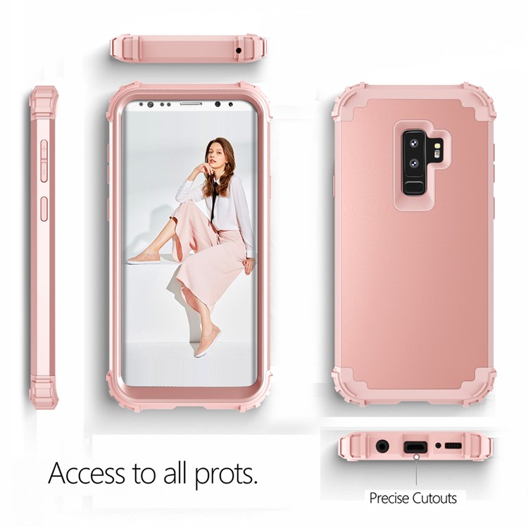3-piece PC+Silicone Shockproof Hybrid Phone Casing for Samsung Galaxy S9 Plus G965 - Rose Gold-4