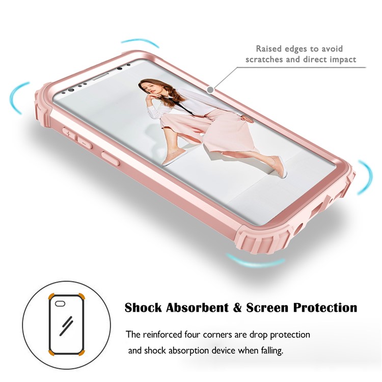 3-piece PC+Silicone Shockproof Hybrid Phone Casing for Samsung Galaxy S9 Plus G965 - Rose Gold-6