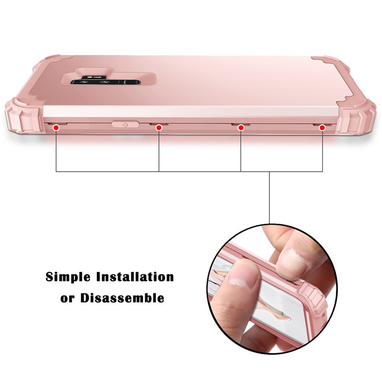3-piece PC+Silicone Shockproof Hybrid Phone Casing for Samsung Galaxy S9 Plus G965 - Rose Gold-8
