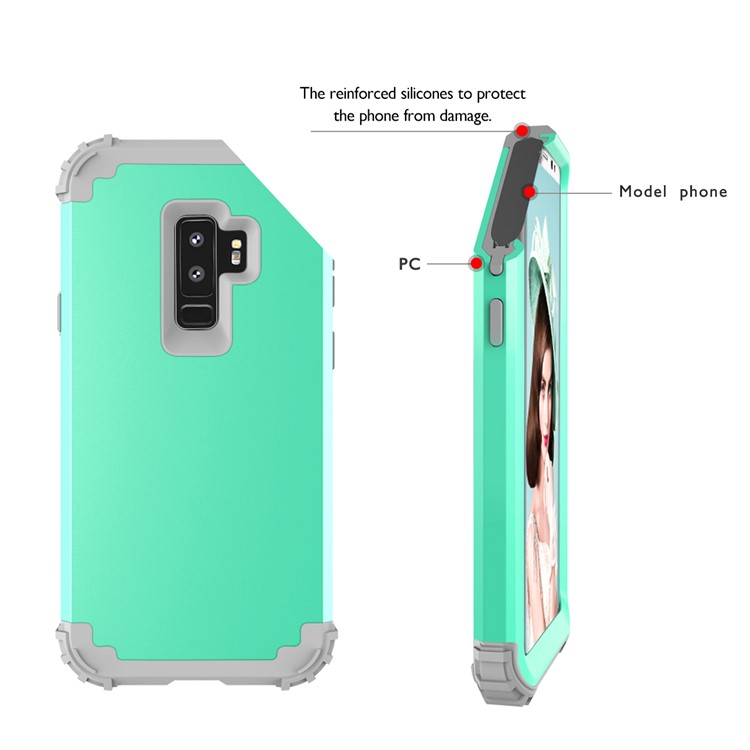 3-piece PC+Silicone Dropproof Hybrid Mobile Shell for Samsung Galaxy S9 Plus G965 - Light Grey / Cyan-11