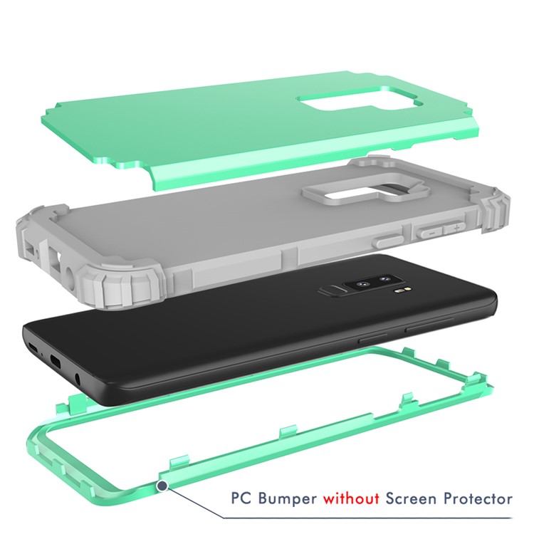 3-piece PC+Silicone Dropproof Hybrid Mobile Shell for Samsung Galaxy S9 Plus G965 - Light Grey / Cyan-12