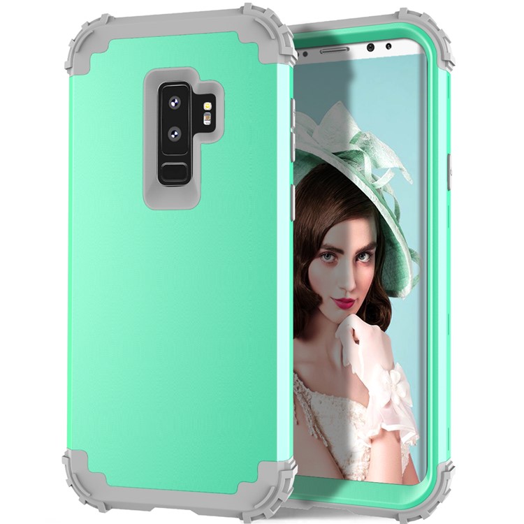 3-piece PC+Silicone Dropproof Hybrid Mobile Shell for Samsung Galaxy S9 Plus G965 - Light Grey / Cyan-2