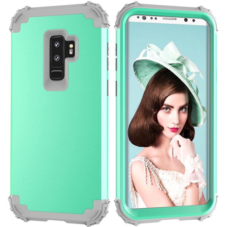 3-piece PC+Silicone Dropproof Hybrid Mobile Shell for Samsung Galaxy S9 Plus G965 - Light Grey / Cyan-3