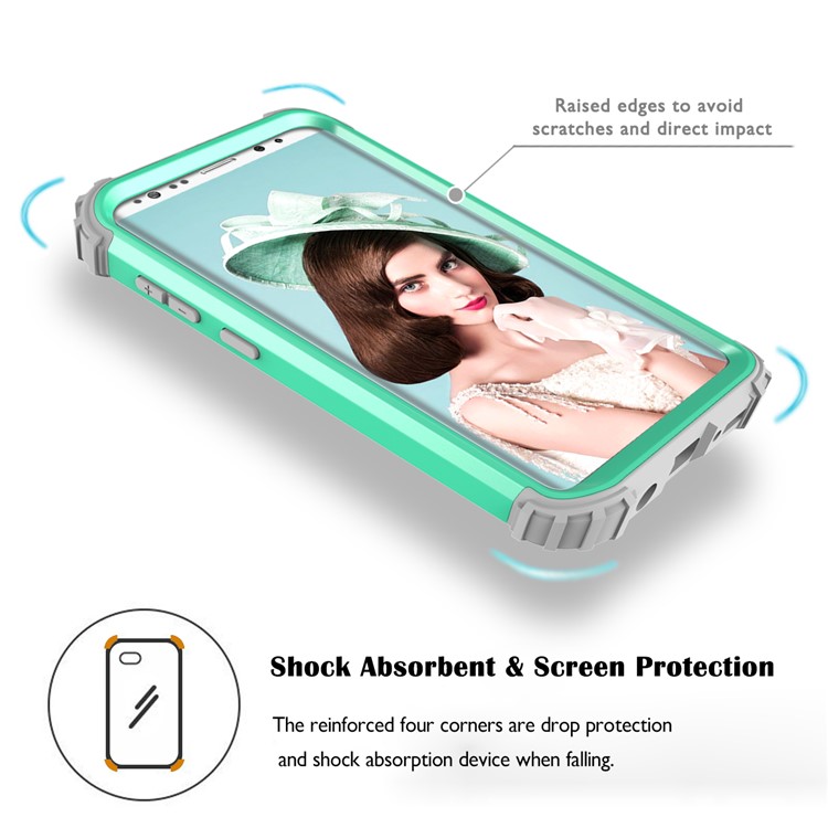 3-piece PC+Silicone Dropproof Hybrid Mobile Shell for Samsung Galaxy S9 Plus G965 - Light Grey / Cyan-6