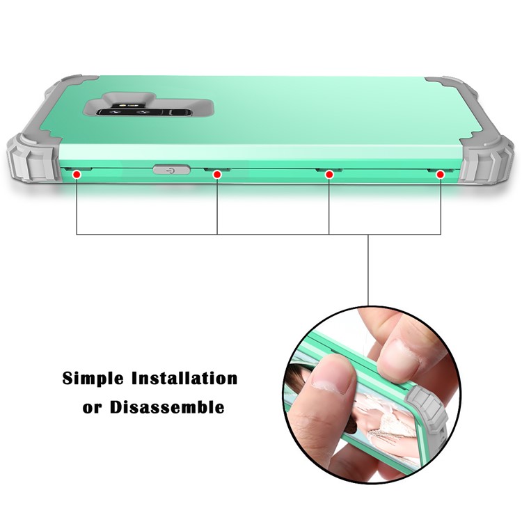 3-piece PC+Silicone Dropproof Hybrid Mobile Shell for Samsung Galaxy S9 Plus G965 - Light Grey / Cyan-8