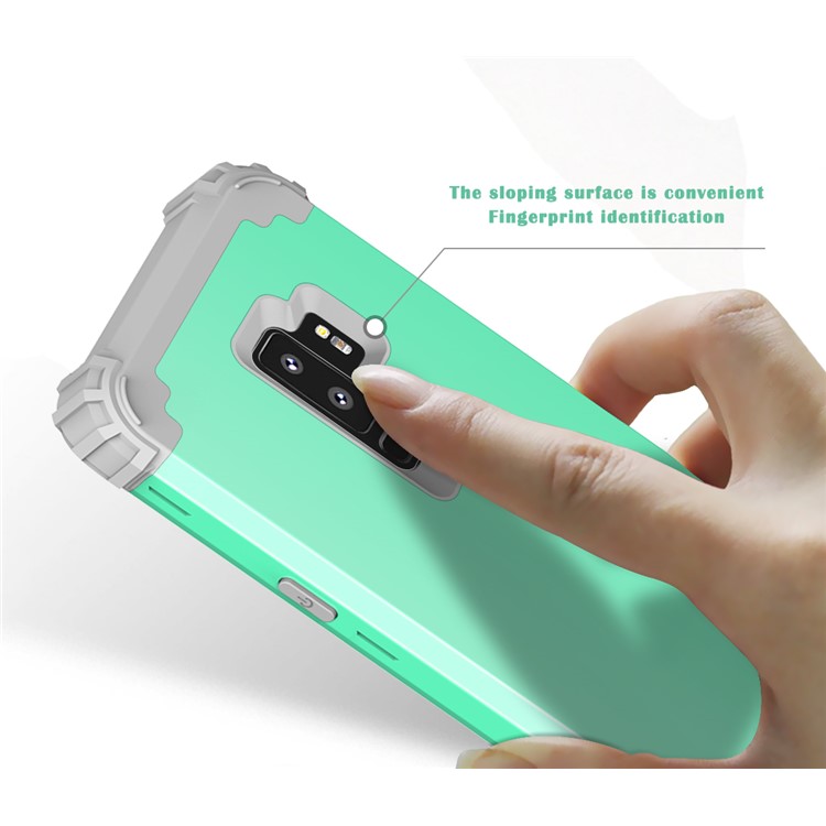 3-piece PC+Silicone Dropproof Hybrid Mobile Shell for Samsung Galaxy S9 Plus G965 - Light Grey / Cyan-9