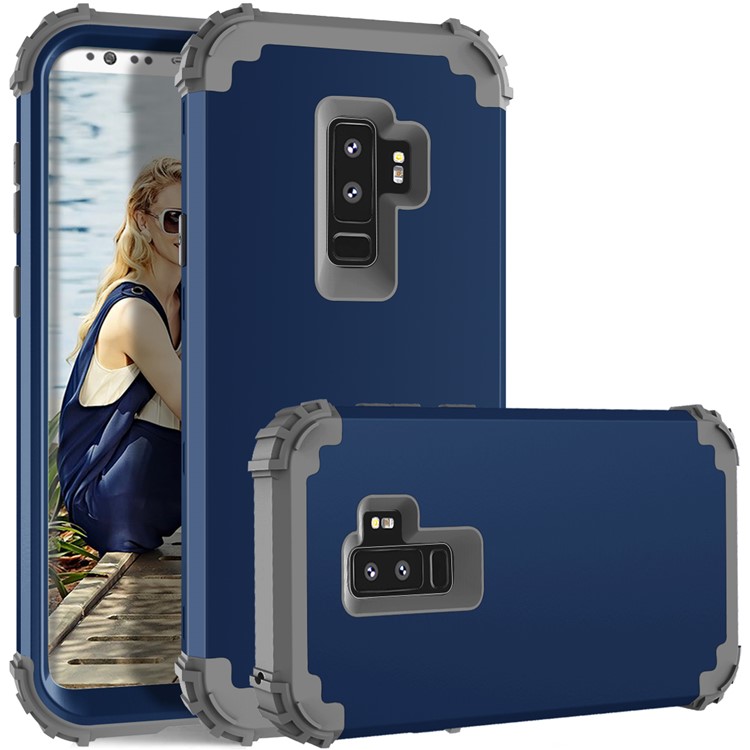 3-piece PC+Silicone Dropproof Hybrid Cell Phone Case for Samsung Galaxy S9 Plus G965 - Dark Grey / Dark Blue-1