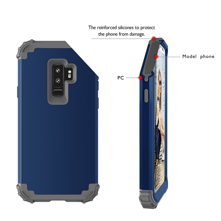 3-piece PC+Silicone Dropproof Hybrid Cell Phone Case for Samsung Galaxy S9 Plus G965 - Dark Grey / Dark Blue-11