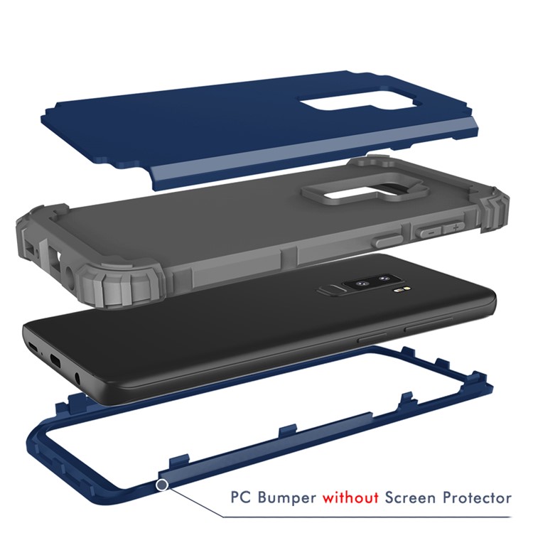 3-piece PC+Silicone Dropproof Hybrid Cell Phone Case for Samsung Galaxy S9 Plus G965 - Dark Grey / Dark Blue-12