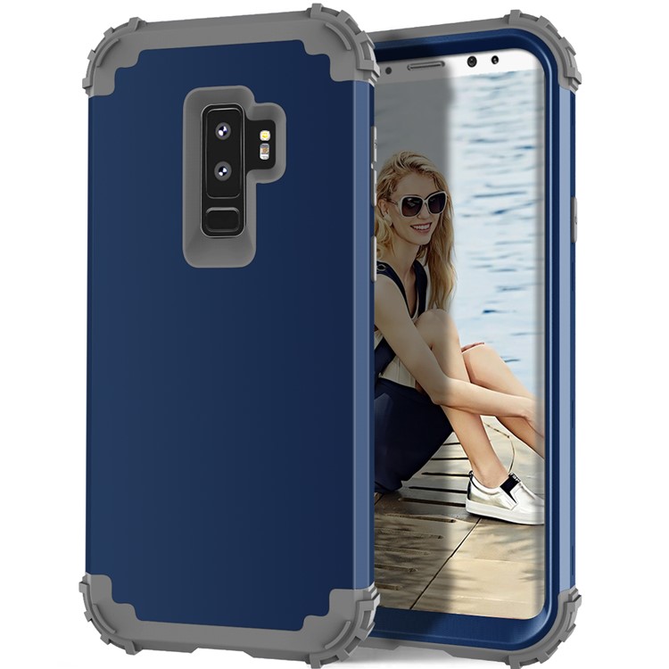 3-piece PC+Silicone Dropproof Hybrid Cell Phone Case for Samsung Galaxy S9 Plus G965 - Dark Grey / Dark Blue-2