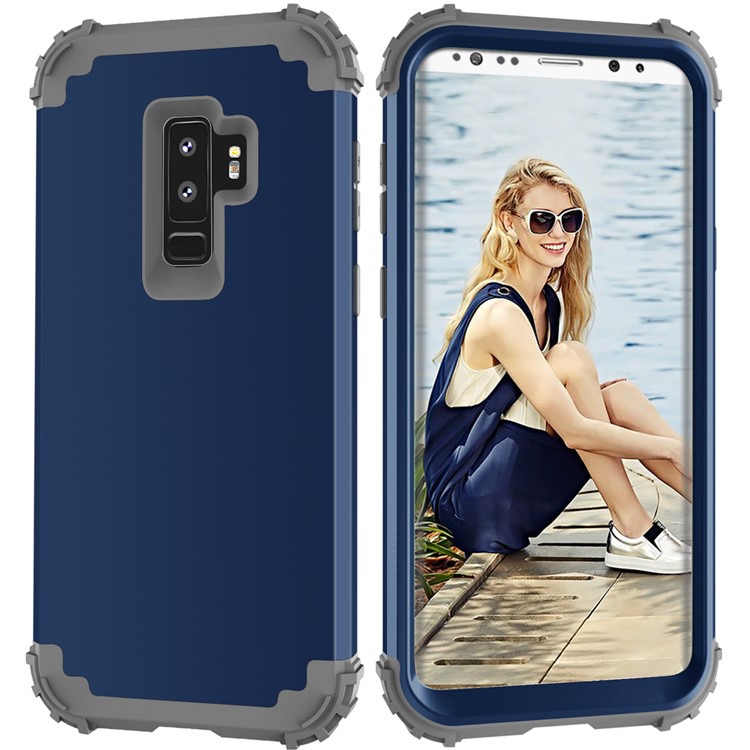 3-piece PC+Silicone Dropproof Hybrid Cell Phone Case for Samsung Galaxy S9 Plus G965 - Dark Grey / Dark Blue-3