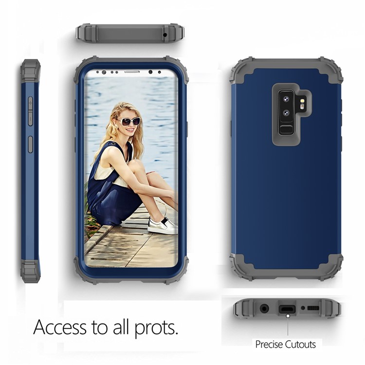 3-piece PC+Silicone Dropproof Hybrid Cell Phone Case for Samsung Galaxy S9 Plus G965 - Dark Grey / Dark Blue-4