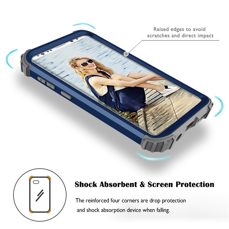 3-piece PC+Silicone Dropproof Hybrid Cell Phone Case for Samsung Galaxy S9 Plus G965 - Dark Grey / Dark Blue-6