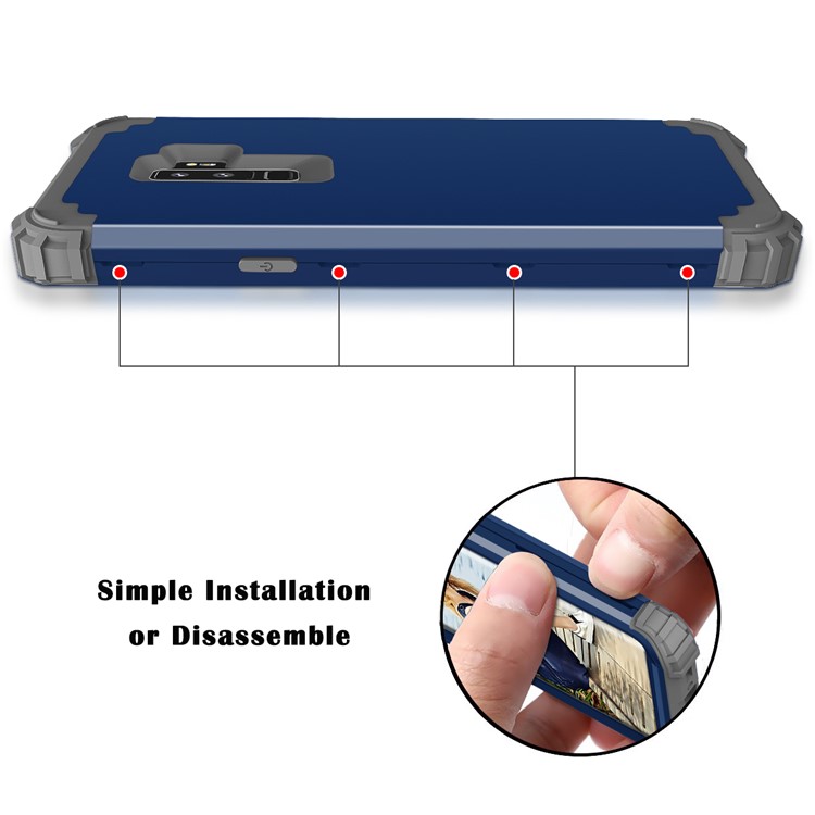3-piece PC+Silicone Dropproof Hybrid Cell Phone Case for Samsung Galaxy S9 Plus G965 - Dark Grey / Dark Blue-8