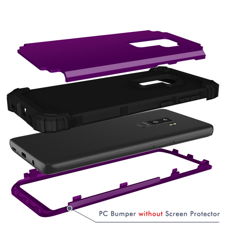 3-piece PC+Silicone Shockproof Hybrid Mobile Phone Casing for Samsung Galaxy S9 Plus G965 - Black / Purple-12