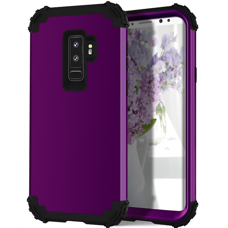 3-piece PC+Silicone Shockproof Hybrid Mobile Phone Casing for Samsung Galaxy S9 Plus G965 - Black / Purple-2