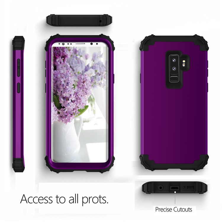 3-piece PC+Silicone Shockproof Hybrid Mobile Phone Casing for Samsung Galaxy S9 Plus G965 - Black / Purple-4