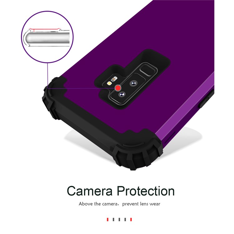 3-piece PC+Silicone Shockproof Hybrid Mobile Phone Casing for Samsung Galaxy S9 Plus G965 - Black / Purple-5