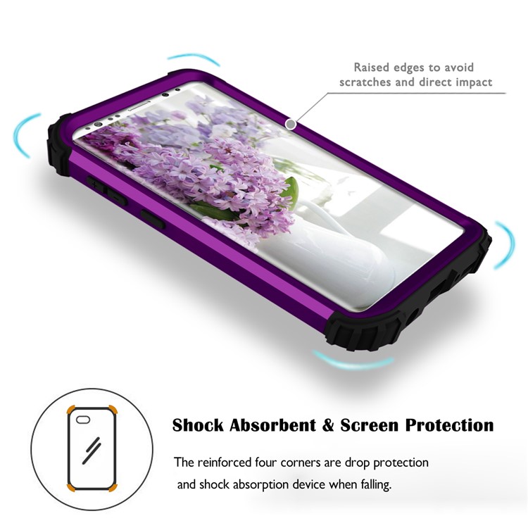 3-piece PC+Silicone Shockproof Hybrid Mobile Phone Casing for Samsung Galaxy S9 Plus G965 - Black / Purple-6