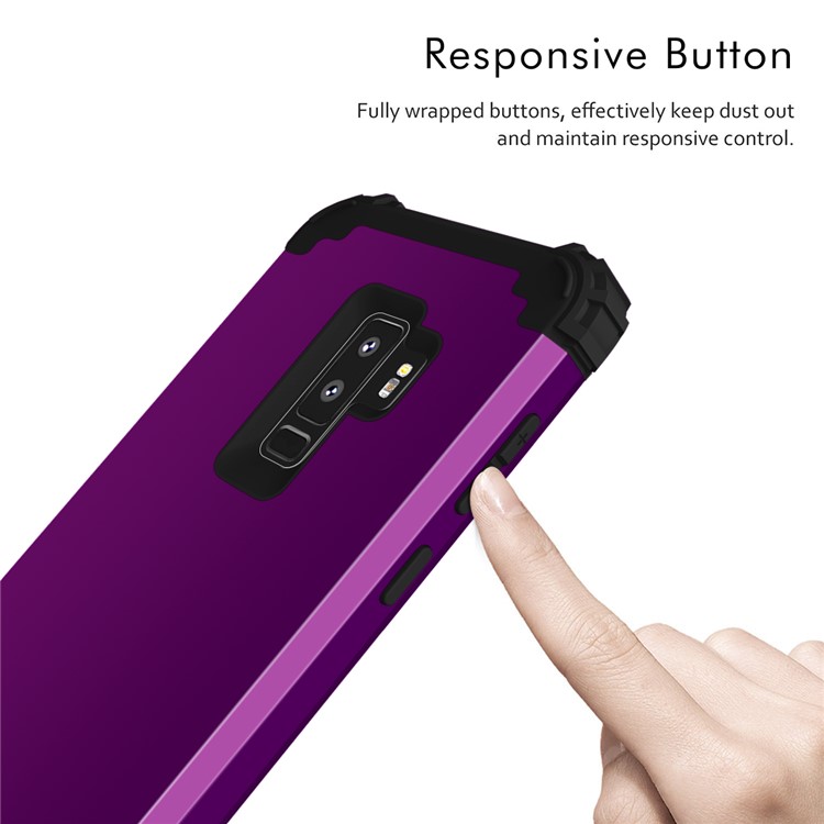 3-piece PC+Silicone Shockproof Hybrid Mobile Phone Casing for Samsung Galaxy S9 Plus G965 - Black / Purple-7